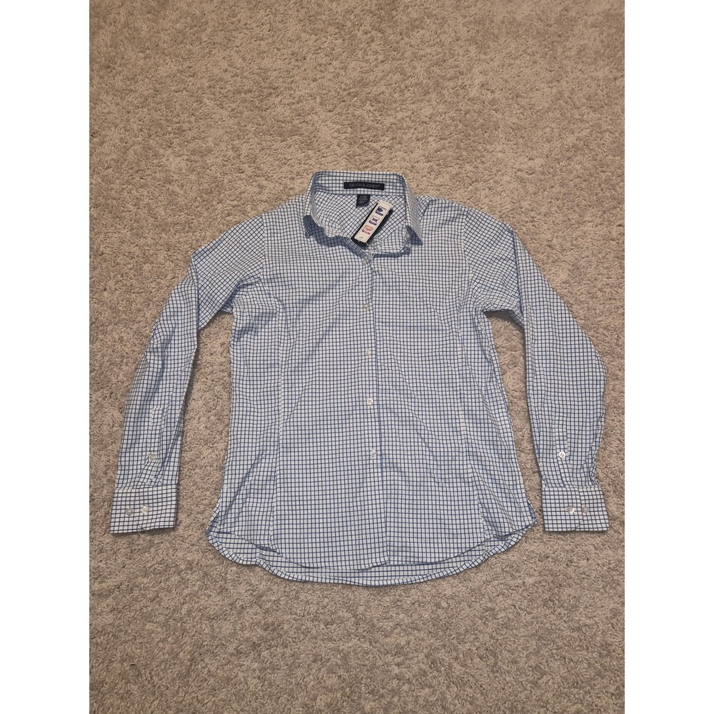 Devon & Jones CrownLux Performance Shirt Womens Small Blue White Check NWT